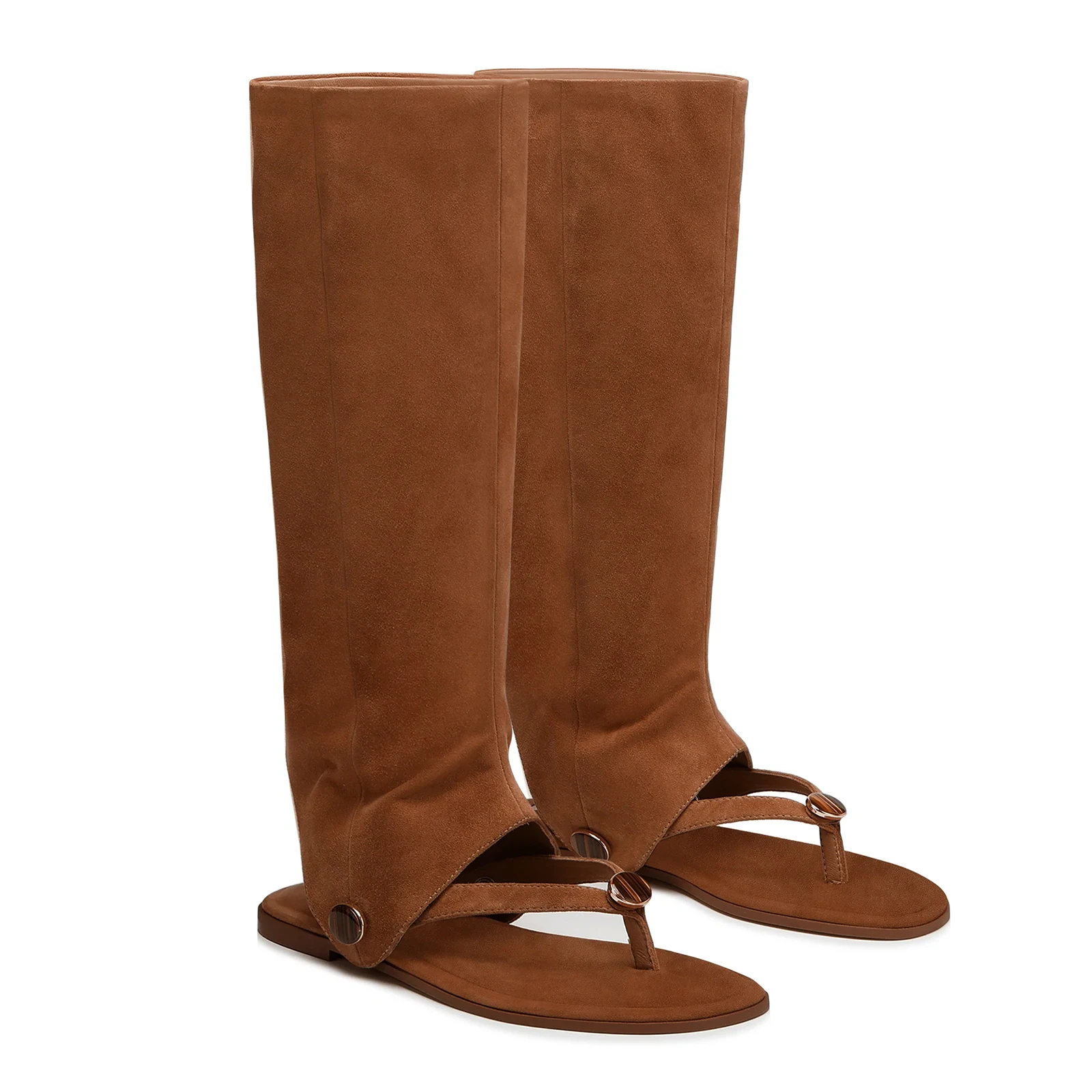 

2025Новые женские весенне-летние сапоги до колена на плоской подошве, женские сапоги из двух частей со съемным носком, классные женские сапоги