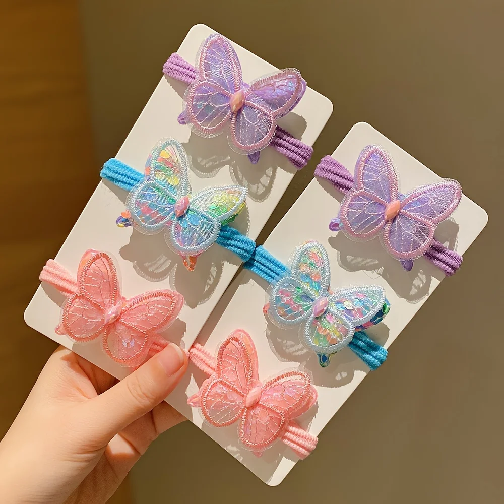 

6 Pieces of Butterfly Hair Ties, Cute Children's Rubber Bands to Tie Hair Without Damaging It, Girl's Ball Towel Ring Hair Accessories