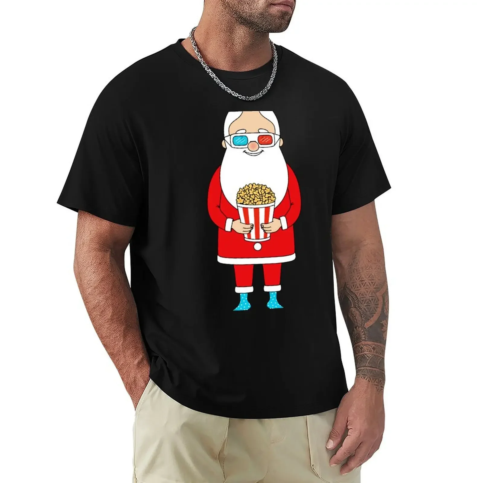 T-shirt HeavyFriendBlouse à col rond pour hommes, père Noël avec rycorn et lunettes 3D, style manga drôle, vêtements pour hommes, nouveauté, 2024