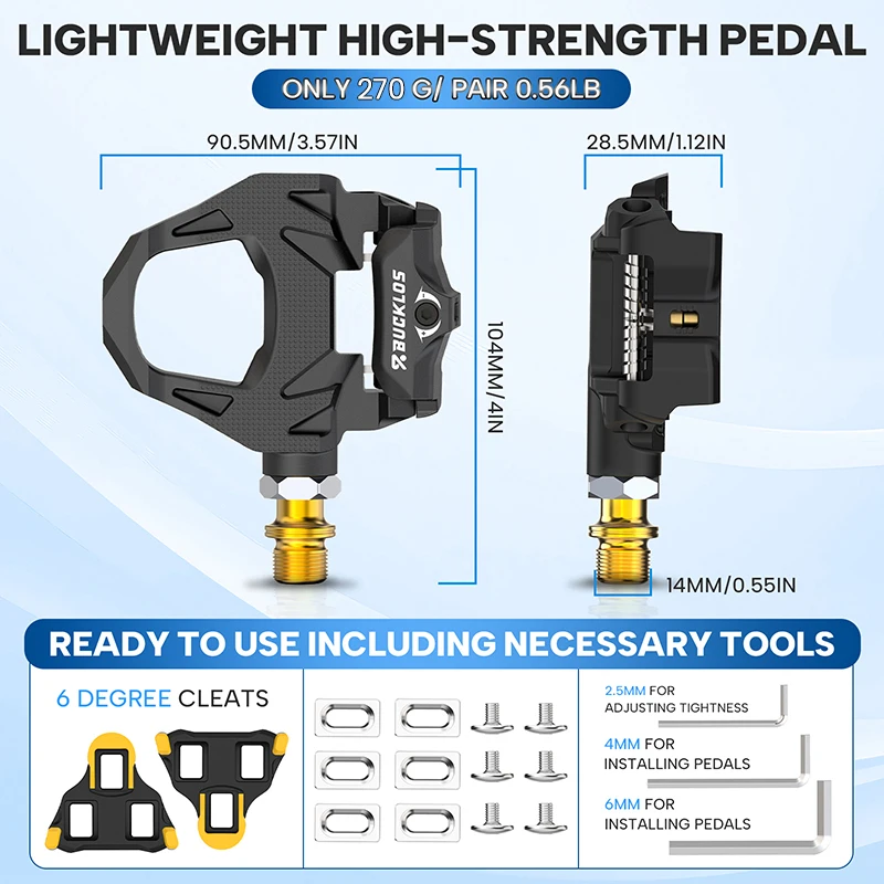 BUCKLOS for SPD SL Clipless Road Bike Pedals for SPD-SL System Bicycle Lock Pedal Ultralight Self-Locking Pedal with Cleats