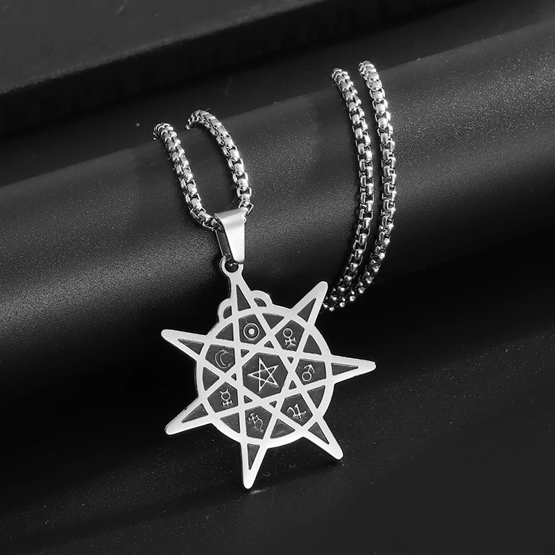 Exquisite Retro Seven-Pointed Star of David Stainless Steel Pendant Necklace Men's and Women's Personalized Party Jewelry