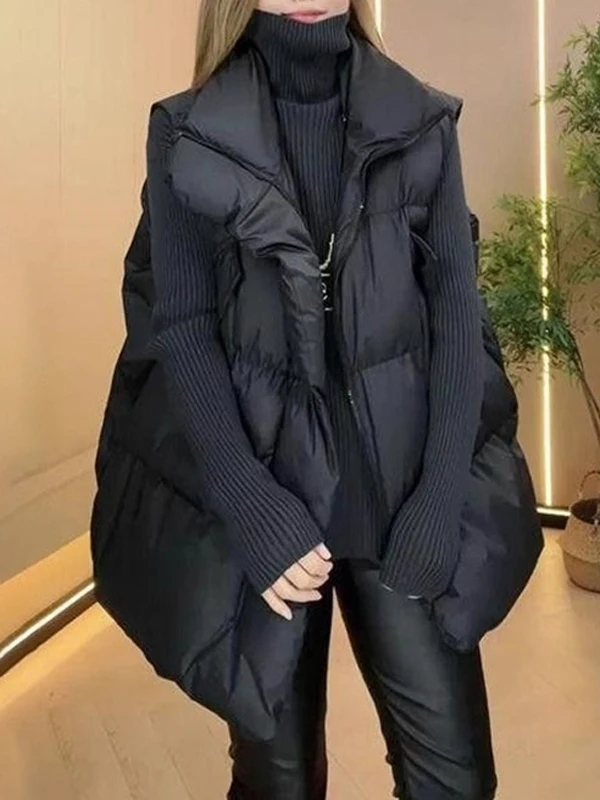 

plus Size Bla Stand Collar Svel Thiened Vest Coat Women's Autumn Winter New Sle Slimming Cotton Top