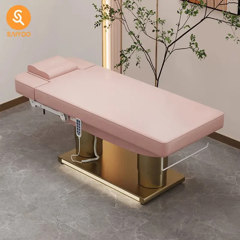 Massage Table & Bed,Beauty Salon Furniture,Luxury 4 Motor Pink Leather Beauty Massage Bed With Double Cylinder Stainless Steel B