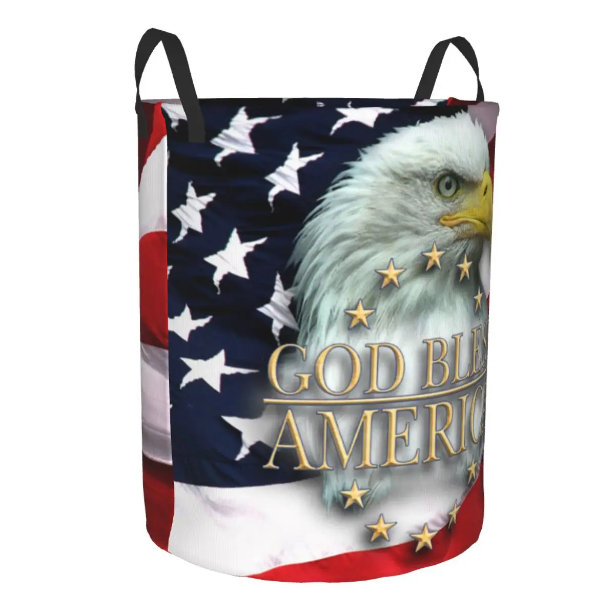 American Flag And Bald Eagle Laundry Hamper Large Storage Basket USA Girls Boys Toy Organizer