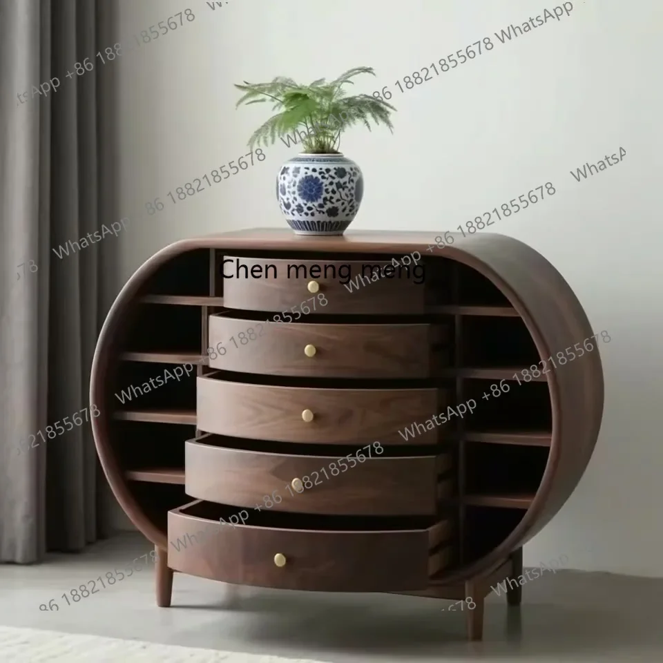 Aesthetic Black Walnut Five-Drawer Cabinet Bedroom Storage Living Room Wall-Mounted Drawer Cabinet