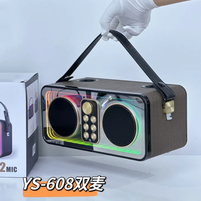Máquina de Karaoke de 30W con 2 micrófonos inalámbricos, altavoces Bluetooth, juego KTV con efectos de lámpara de espejo RGB Abyss, micrófono de mano