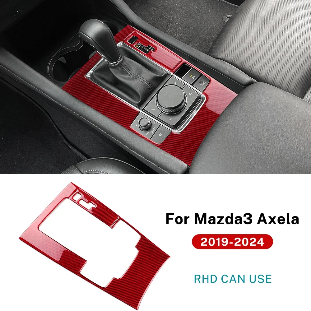 KUNGKIC Echte weiche Kohlefaser für Mazda 3 BP 2019 2020 2021 2022 2023 2024 2025 Mazda3 Axela Manueller automatischer Schalttafelaufkleber 3