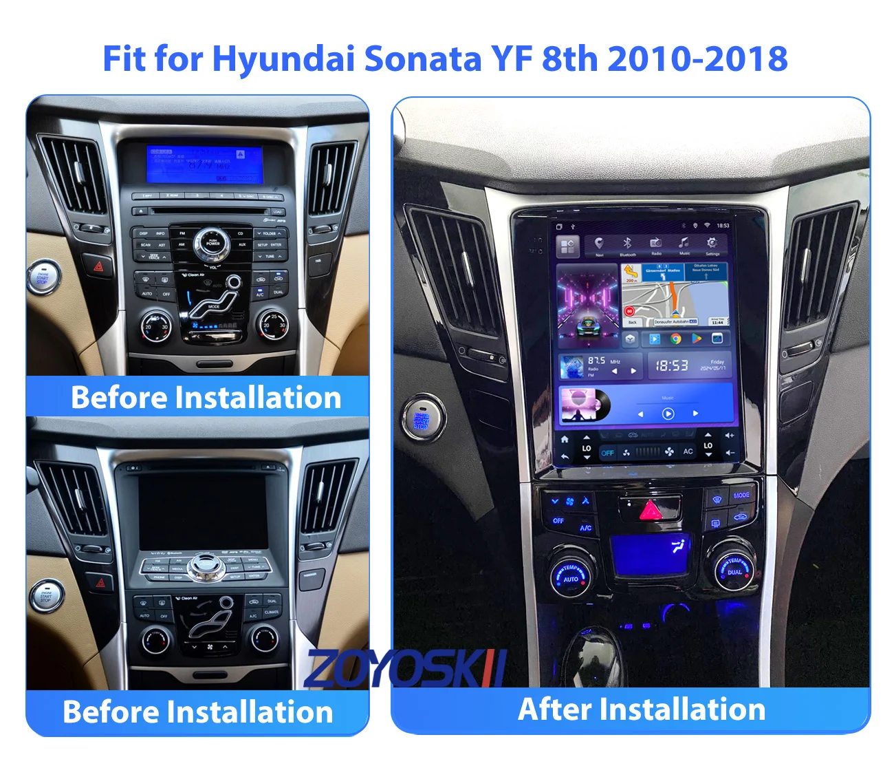 For Hyundai Sonata YF 8 Android 2010-2018 Tesla Screen Car GPS Navigation stereo Headunit Auto Radio Player Carplay All in One