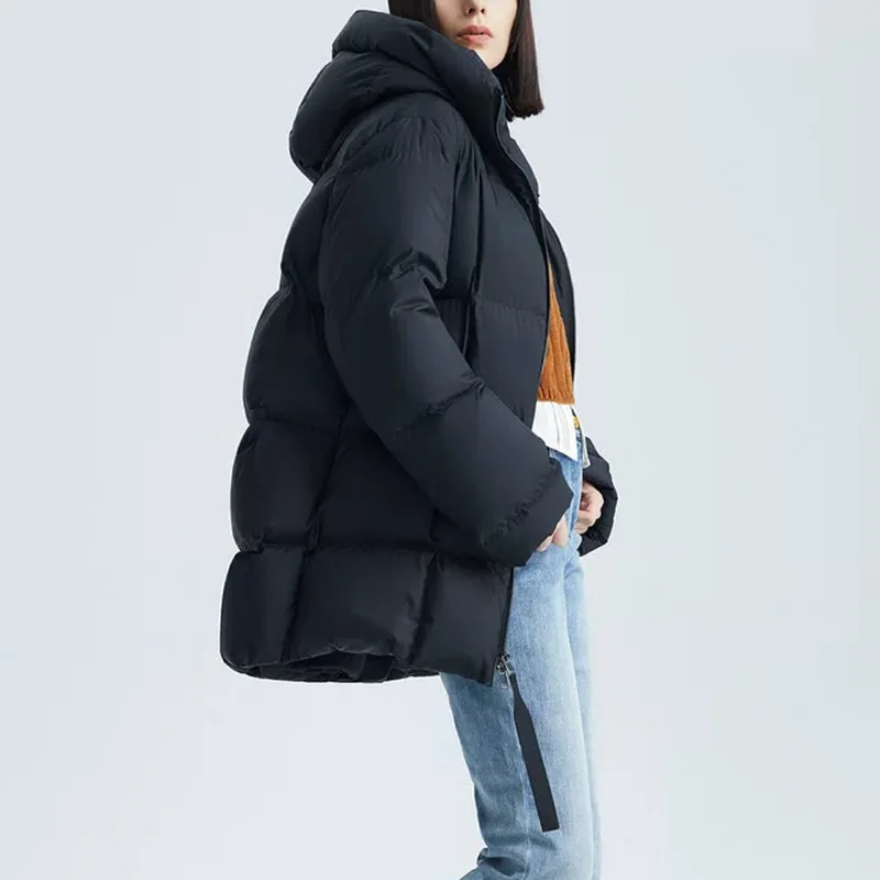 Woman Winter Coats 2024 New Puffer Jacket Casual Simple Solid Color Outerwears Thick Warm Mid-length Hooded Women\'s Coats Down