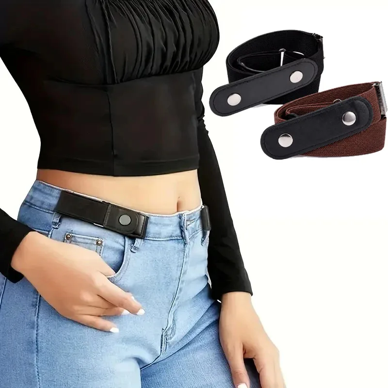 2pcs/set No Buckle Elastic Belt For Pants Jeans Casual Buckle Free Adjustable Invisible Belt For Women Men Unisex Stretch Belt
