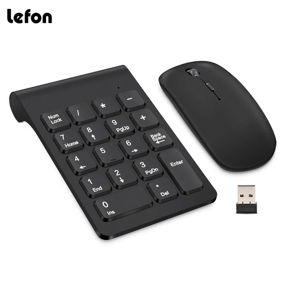 Lefon 2.4G Wireless Numeric Keypad Mini Digital Keyboard Accounting Bank 18 Keys Number Keypad Mouse Set For Laptop PC Notebook