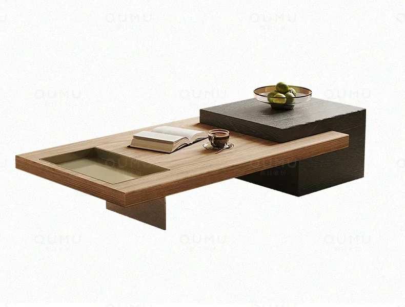 Travertine coffee table light luxury atmosphere retro style high sense living room sofa locker rock slab tea table integrated