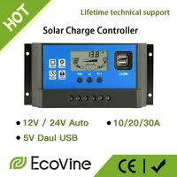 30A Solar Panel Charge Controller 12V 24V PWM MPPT 20A 10A Automotive Battery Charger Regulator USB Output 5V Max PV 50V DC
