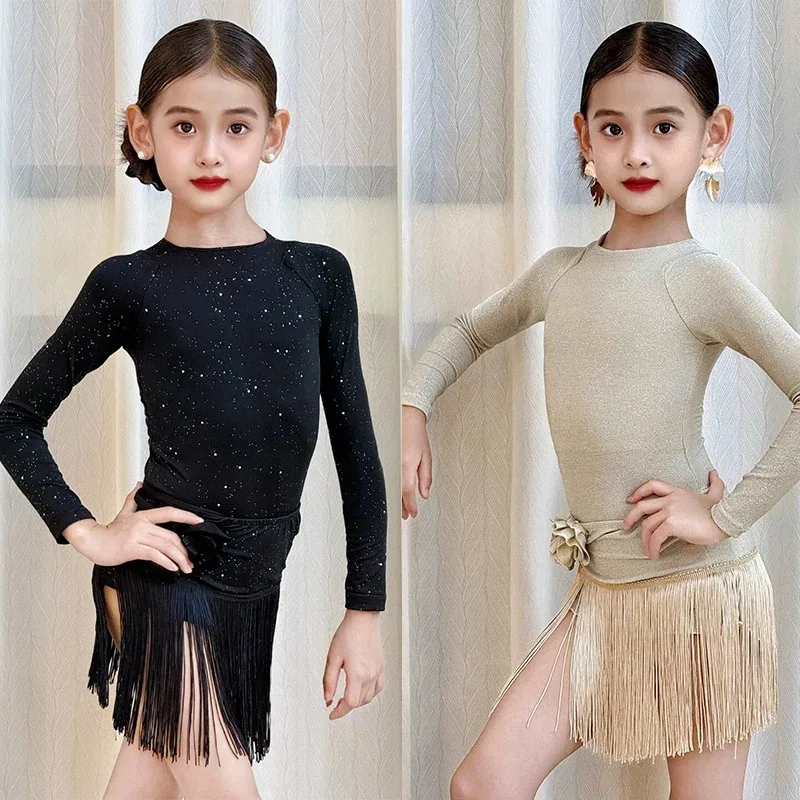 Vestido profesional de baile latino ostentoso para niños, vestido de baile latino con flecos, ropa de baile profesional Samba Chacha