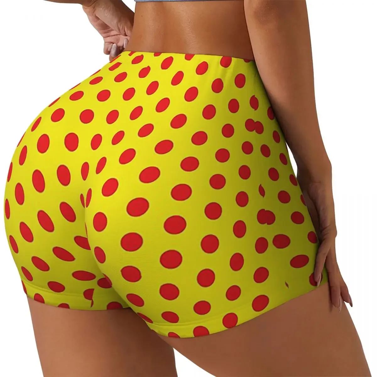 Custom Classic Red And Yellow Polka Dot Pattern Women Gym Workout Running Shorts Athletic Volleyball Biker Yoga Shorts