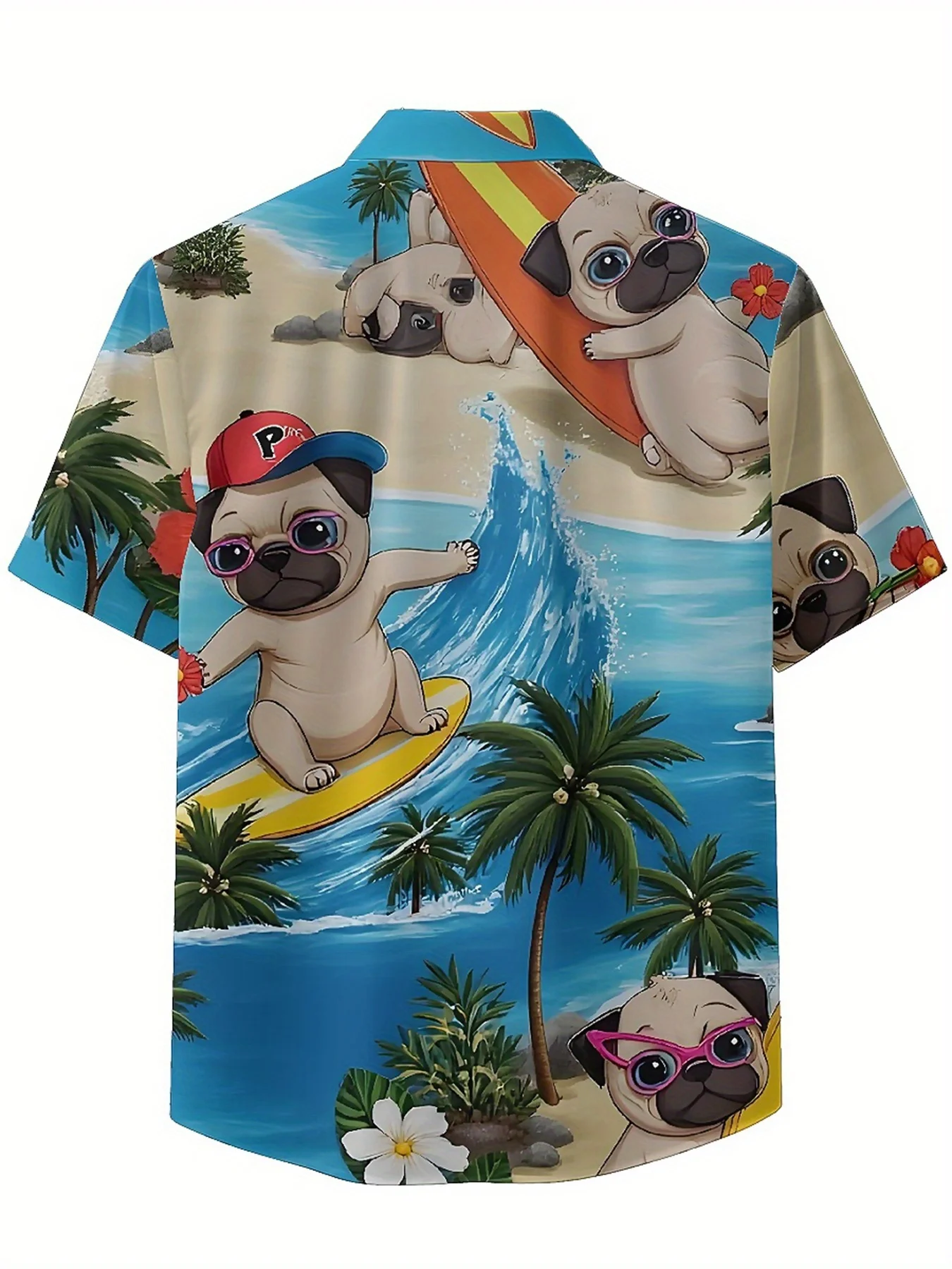 Camisa Hawaiana Hombre Talla Grande Cachorro Surf - close-up view
