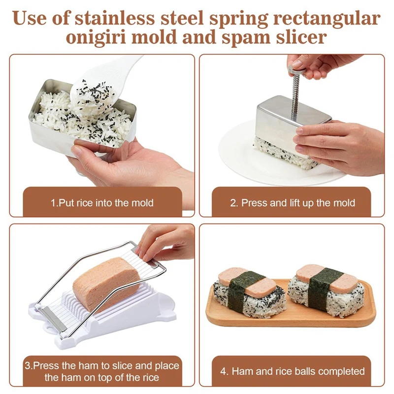 Onigiri Mold Set Stainless Steel Musubi Mold With Slicer And Triangle Rice Ball Mold And Rice Spoon Musubi Press Mold