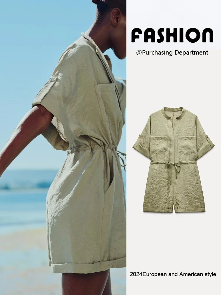 

Faionable round Ne ort Sve High Waist Design Suit ZA2024 New Summer Women's Clothing Commute Sle