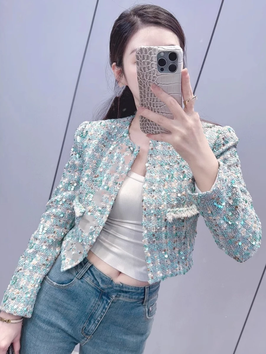 

Женский кардиган Glitter ort Jaet из твида с богатой отделкой, универсальный модный топ для миниатюрных женщин