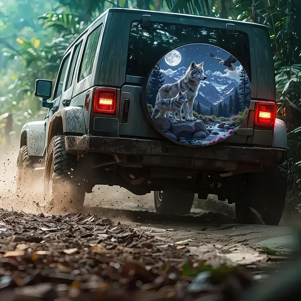 1pc, Wolf Family Durable 100% Polyester Fabric,Without Electricity Outdoor Parking Perfect For Off-road Tire Covers