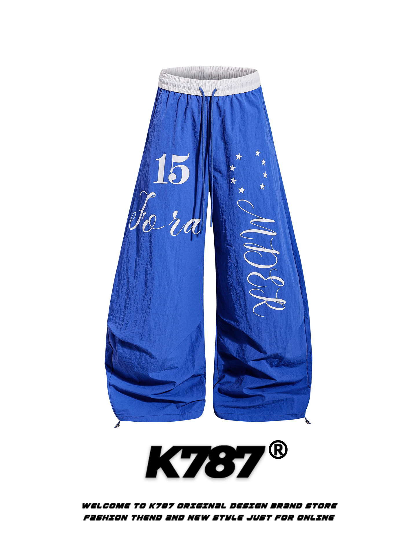 

K787 American Retro Letter Print Paratrooper Pants Men's Loose Casual Trendy Sports Sle Long Curtained Pants