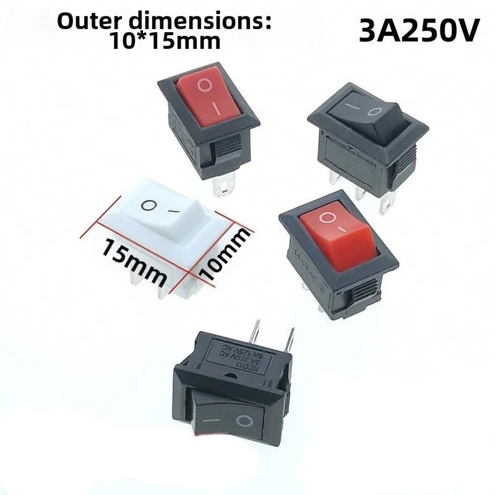 10Pcs Black 2-Pin SPST= Rocker Switch 250VAC 3A Mini= On-Off Square Button For Car Boat DIY Electronic Control Panel Projects