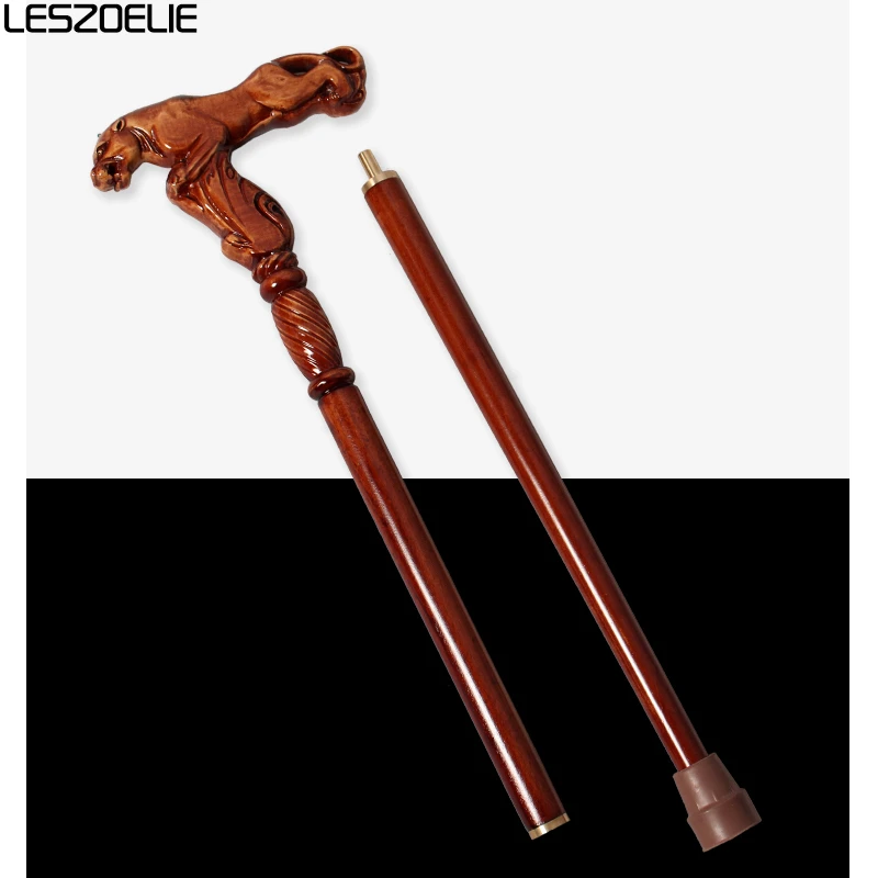 Bastones elegantes de madera de haya para hombre y mujer, bastón desmontable con mango de leopardo de lujo, color rojo marrón, 95cm