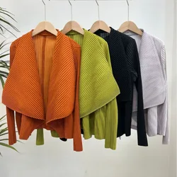 Miyake Pleated 2024 Irregular Design Short Coat Cardigan Autumn New Fashion Casual Buckle Top Coat Cropped Cardigan