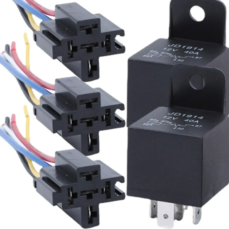 

5Pcs Automotive Relay 12V or 24V 5Pin 40A Car Relay with Black Red Copper Terminal Auto Relay Socket SPDT Harness Cable