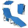 

Foldable Sun Shading Chaise Lounge Chair Adjustable Beach Recliner Blue