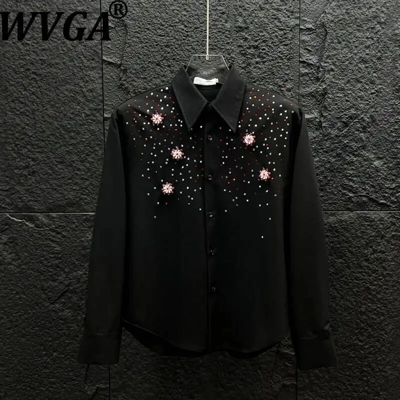 WVGA Summer New Men's Niche Luxury Dark Long Sleeved Shirt Diamond Design Stylish Korean Version High-end Casual Tops Ins W25330