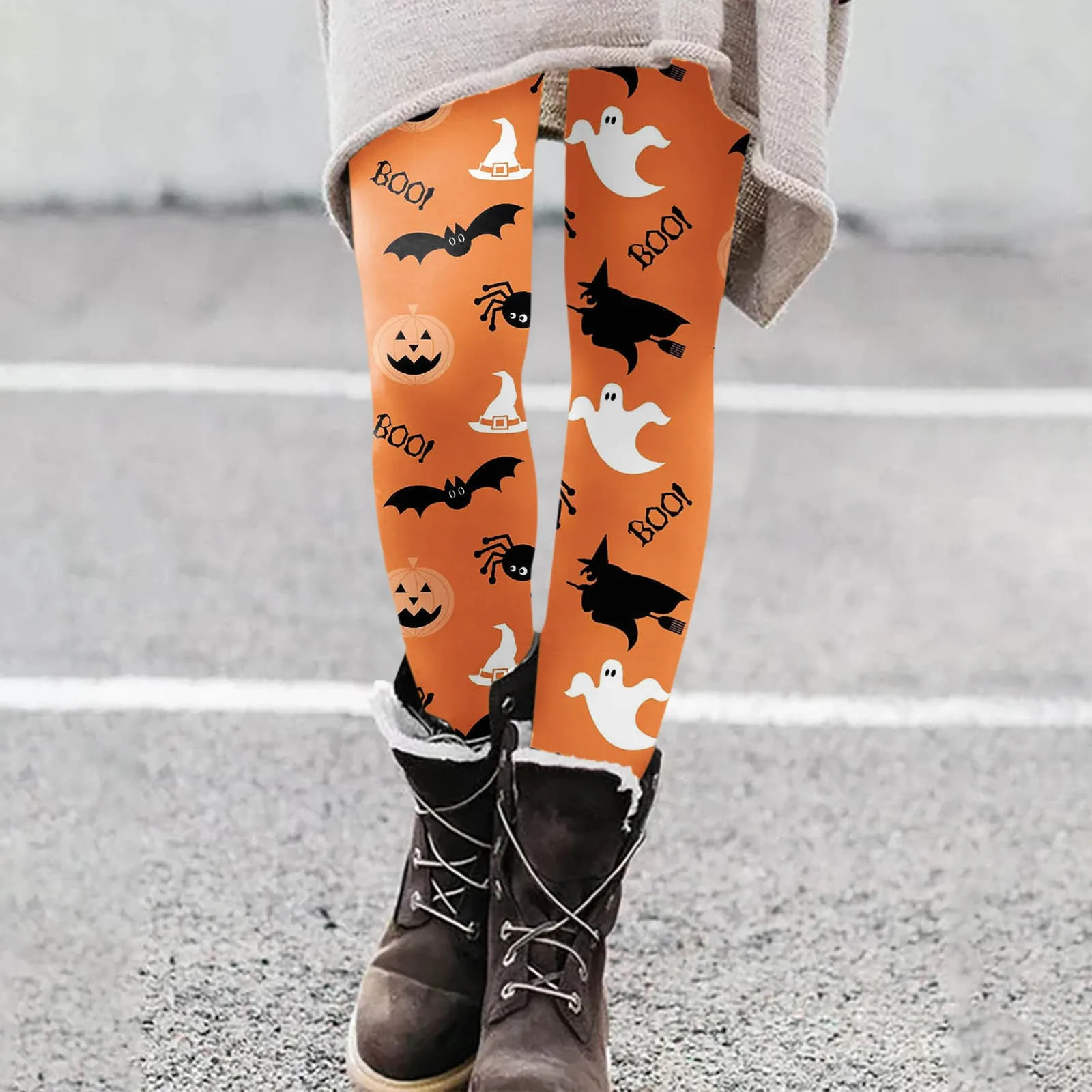 Leggings con stampa di Halloween da donna collant termici elastici a vita alta pantaloni sportivi con grafica Kawaii per il tempo libero eleganti pantaloni caldi e sottili