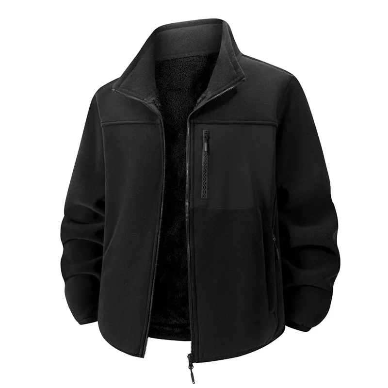 Men Full Zip Up Fleece Jacket Thermal Soft Inner Lining Loose Stand Up Windbreaker Multiple Colors Outdoor Windproof Warm Coat