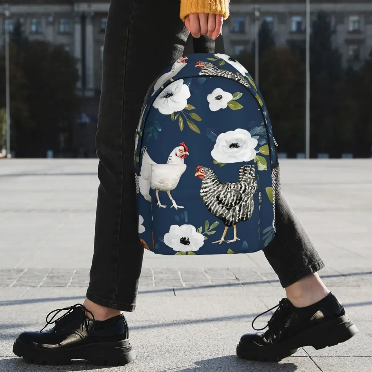 Mochila de acuarela con estampado Floral para adolescentes, morral de hombro con diseño de pollo, animales de granja, campestre, Chic