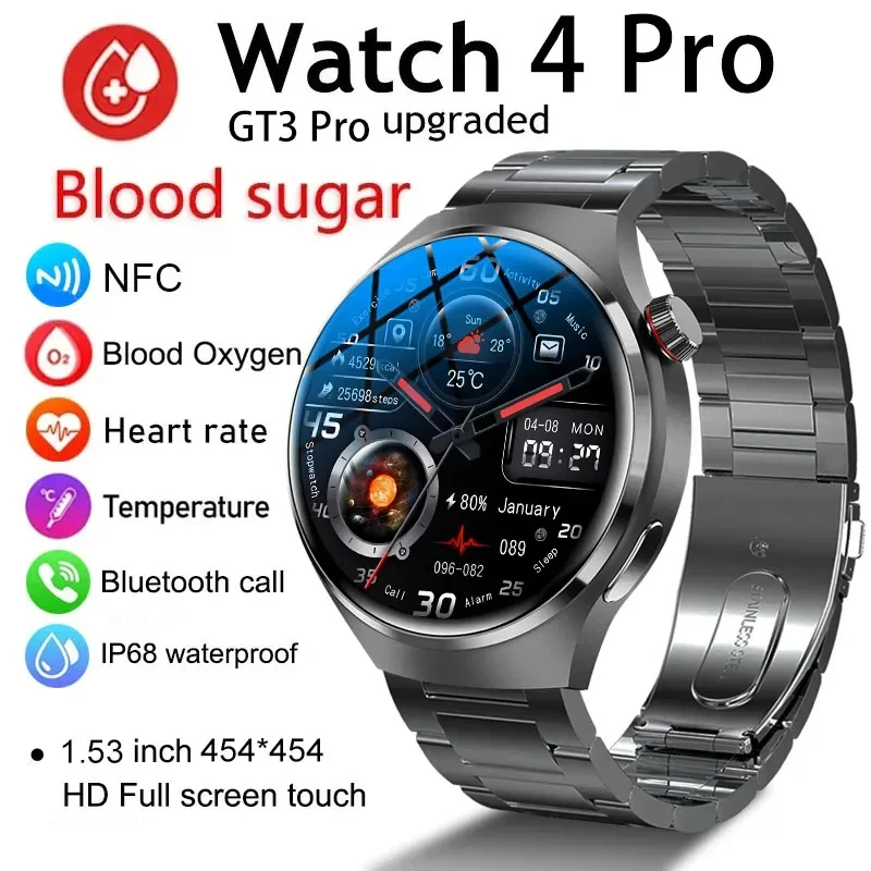 For Huawei Smart Watch Men GPS Watch 4 Pro AMOLED HD Screen Bluetooth Call NFC Health Monitor Smartwatch 2024 New Watch GT4 Pro