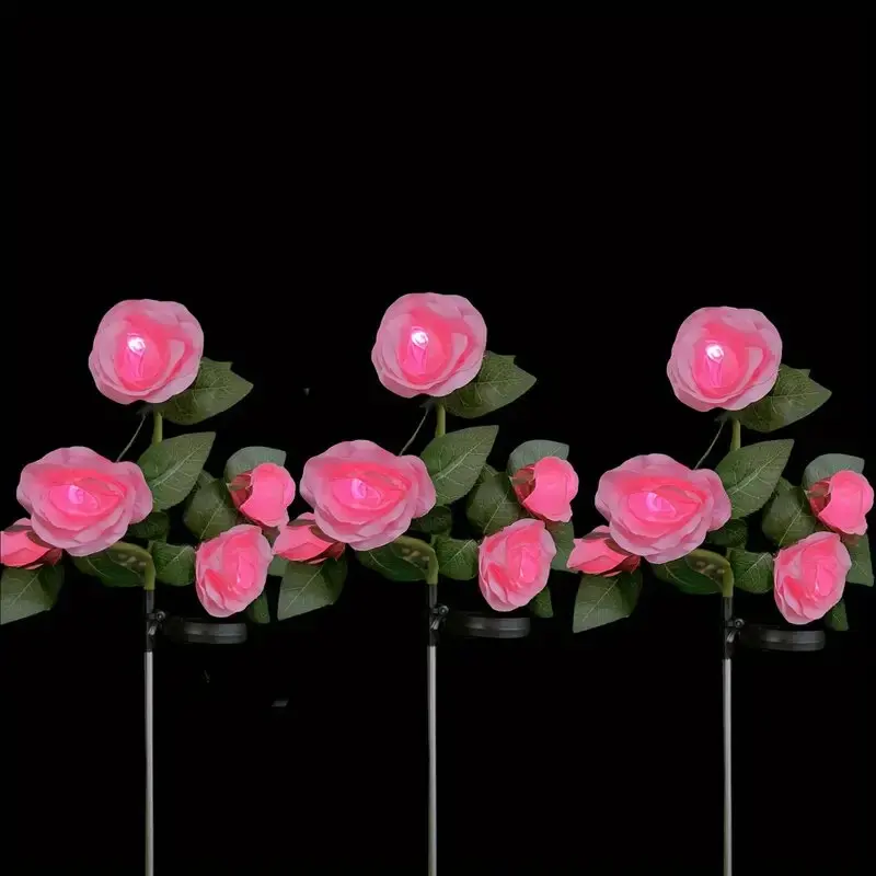 1PC Solar 5-Head Rose Flower LED Light,Outdoor Plug-in Decoration Lights,Landscape Lightting For Garden Lawn Yard Path Graveyard