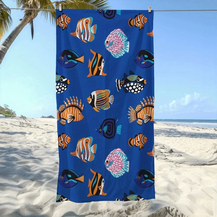 Cartoon Marine Bath Sheet Cute Clownfish Angelfish Pattern Vivid Hues Non-Slip Surface Safe For Toddlers Playing Near The Pool