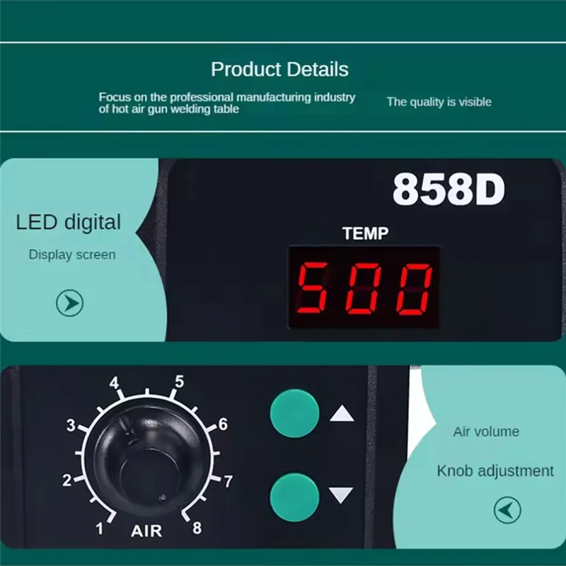 

ABLN-Hot Air Soldering Station Welding Station Repair 700W 220V BGA Rework Station Heat LED Digital Display EU Plug