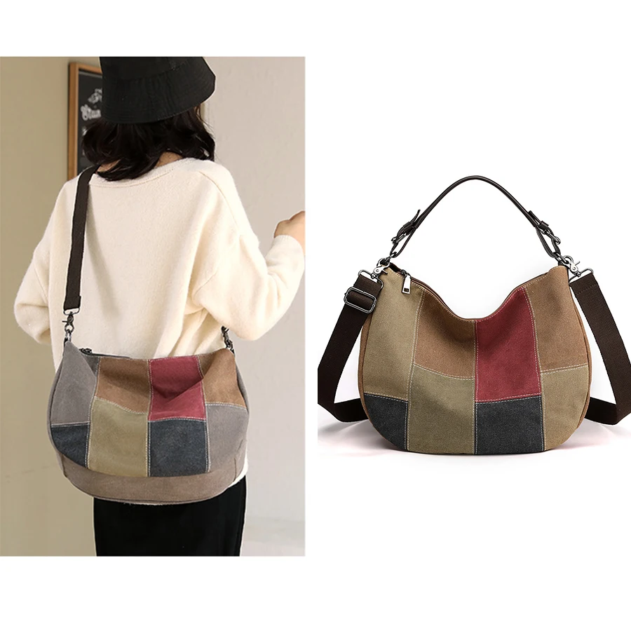 Tecido de lona viajando retalhos bolsa ombro alta capacidade feminina crossbody saco do mensageiro lazer versátil ombro hobos sacos