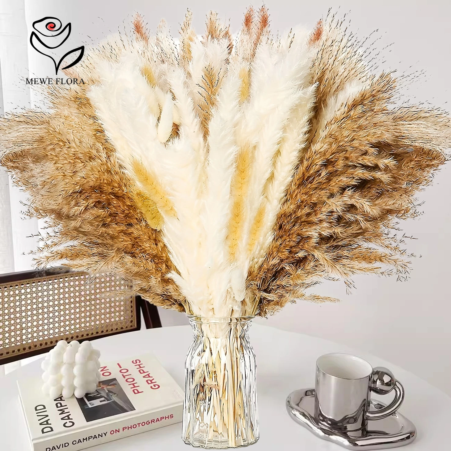 

100pcs Preserved Fluffy Pampas Dried Flower Bouquet Floral Wedding Decor Party Supplier Natural Bunny Tial Grass Home Decoration