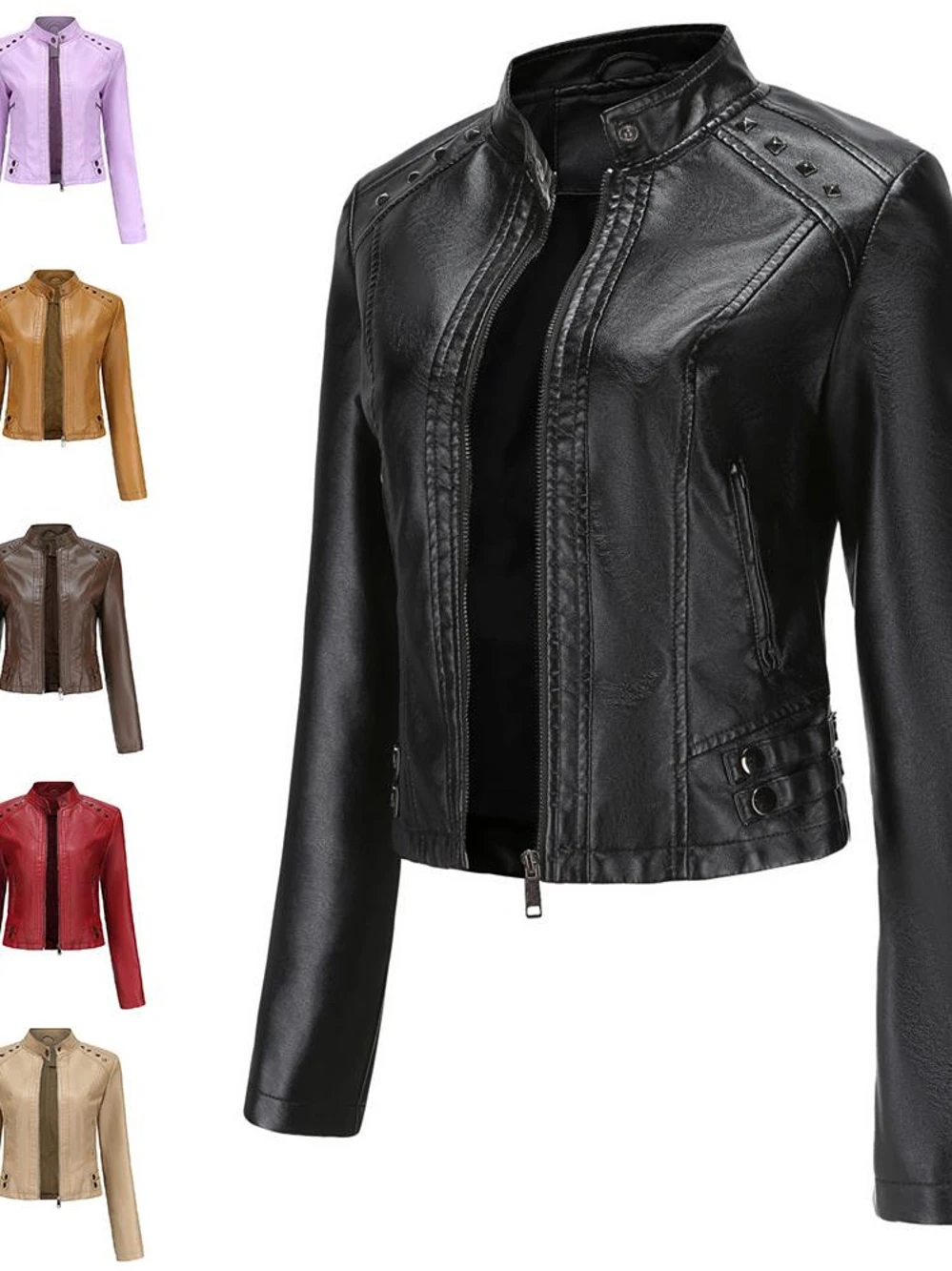 Bla Rivet ort Leder Jaet Damen Faionable Stehkragen Plus Size Vielseitiger Bikermantel Herbst Neu eingetroffen