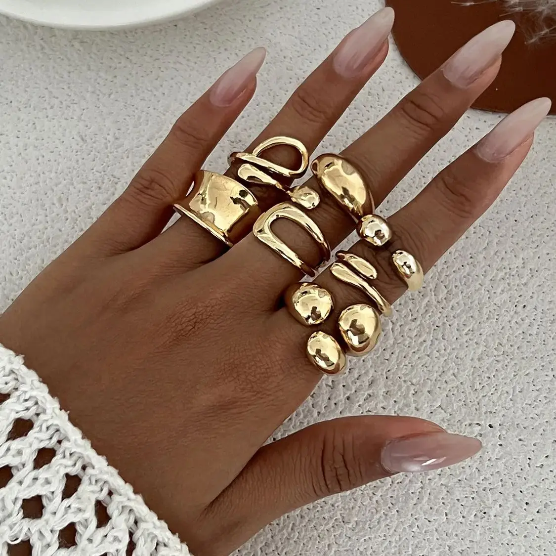 DIEZI One Set Fashion Hollow Geometric Knuckle Rings For Women Bohemian Vintage Gold Silver Color Open Joint Ring Jewelry