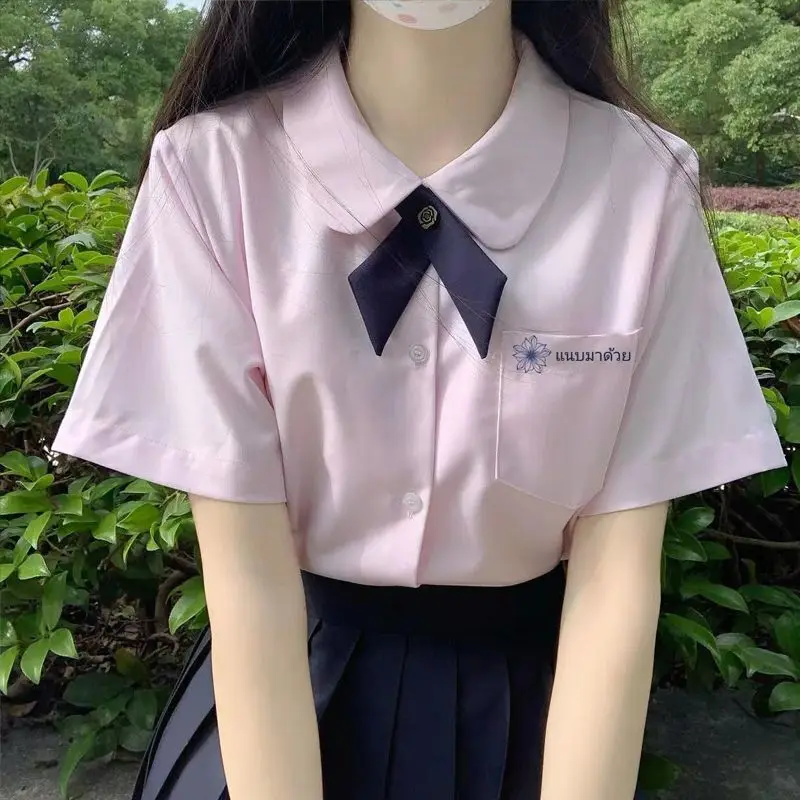 

Thai School Uniform Girl's Top Cos Student JK Uniform Short Sleeved Thai Shirt Sports Top College Style Graduation Class Uniform