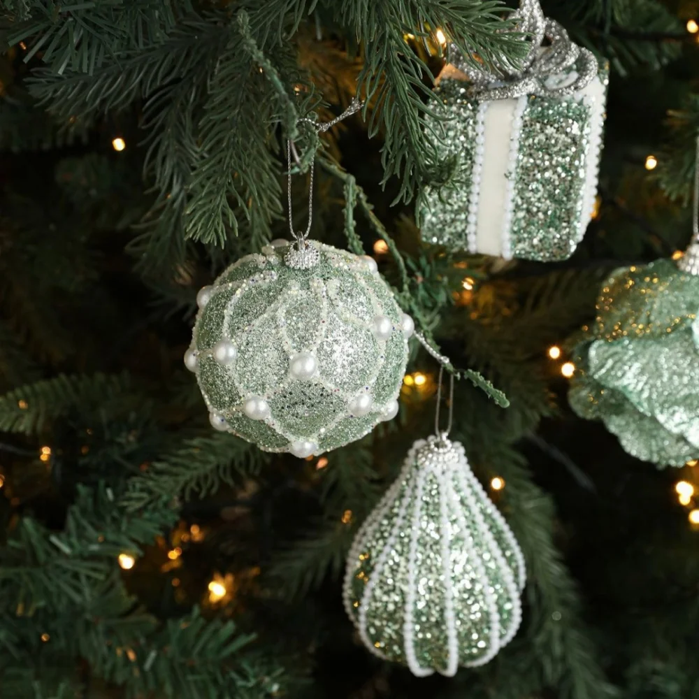 2026 Christmas Decoration New Green Foam Christmas Ball Glitter Sequins Balls Xmas Tree Hanging Pendants Home New Year Eve Decor