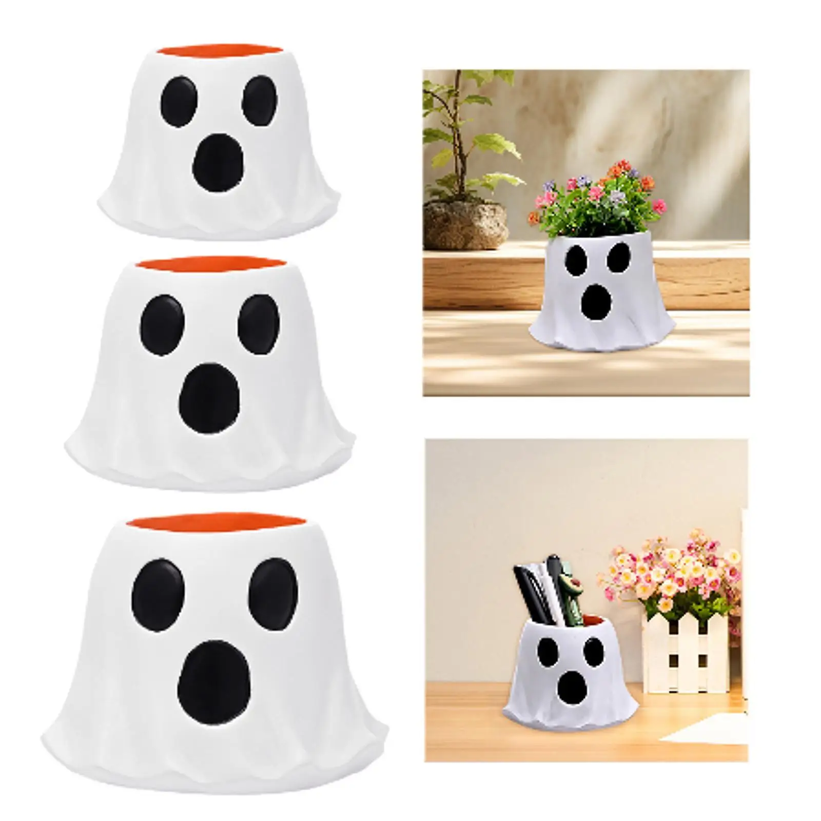 Halloween Ghost Treat Bucket Resin Planter Pot Decoration Display Pen Holder