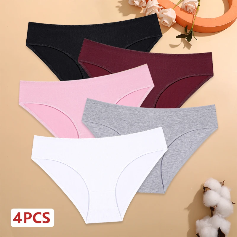 

4Pcs/Set Cotton Seamless Stretchy Underwear Women's Low Waist Panties Sexy Breathable Solid Color Briefs Female Soft Underpants