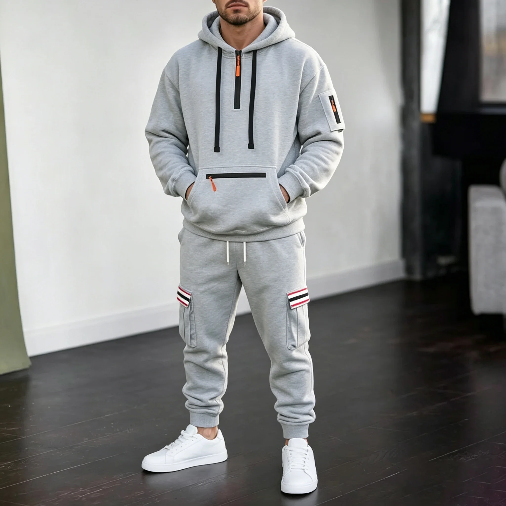 2026 Herren-Schwergewichts-Fleece-Hoodie-Set Herbst Winter Plüsch Arbeitskleidung Lässiger Pullover Passender Trainingsanzug 2-teiliges Outfit – Detail 4