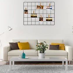 Adornment Photo Frame Wall Stand Shelf Metal Grid Panel Picture Decor Display Net Black DIY Art Iron Grid Home Wall Decoration