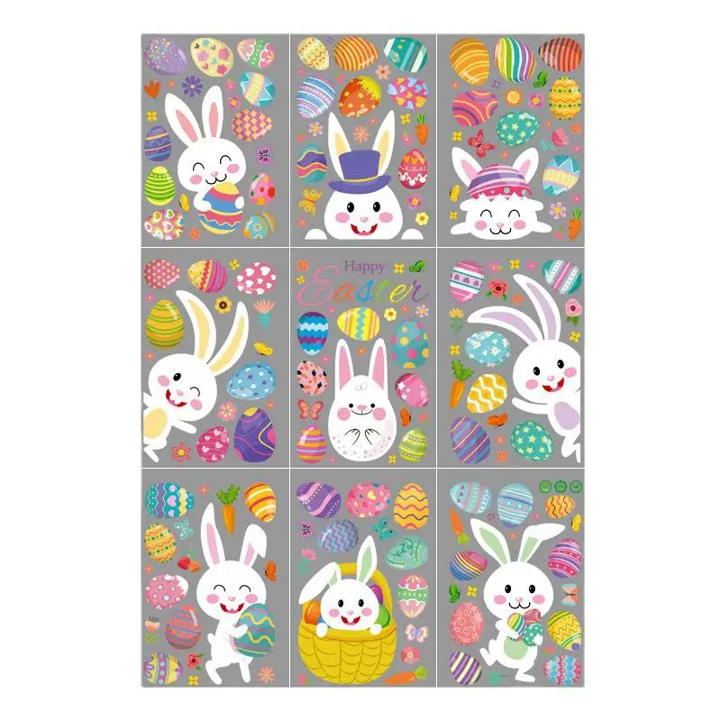 9Pcs Cartoon Easter Window Stickers Self Adhsive Decorations Flowers Easter