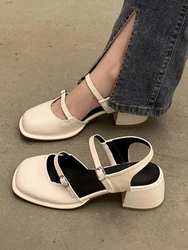 Sandalias antideslizantes de punta redonda para mujer, zapatos informales de verano, elegantes, a la moda coreana, para fiesta y playa, 2023